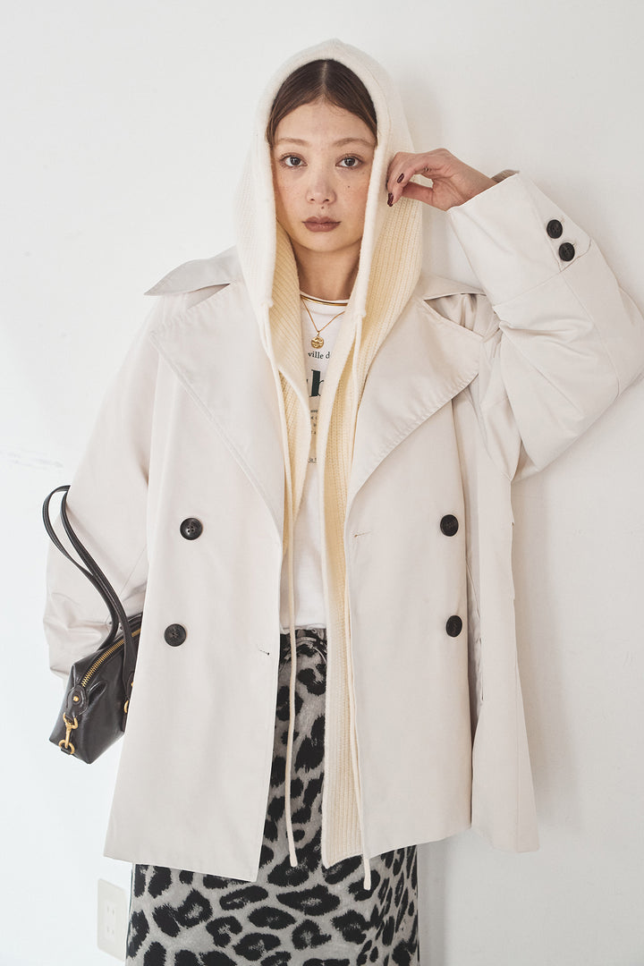 [SET]ナイロントレンチコート+レオパードサテンナロースカート(2set)