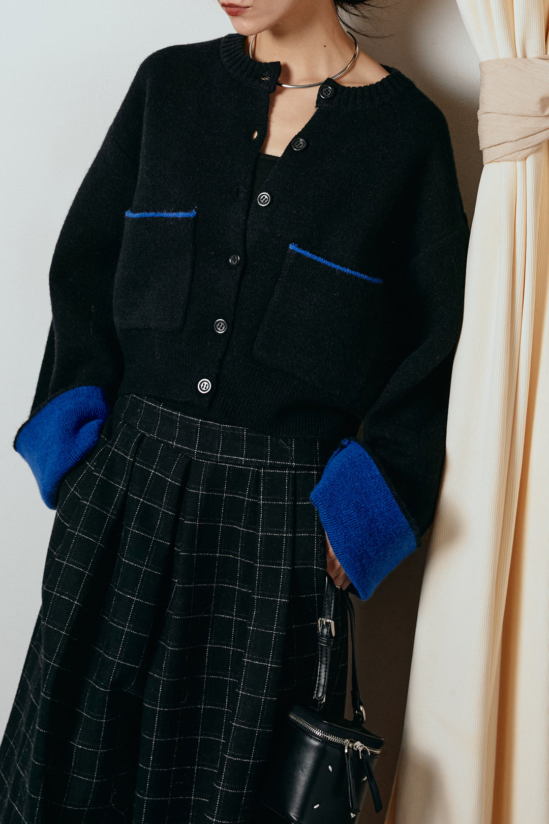 [SET]アルパカタッチダブルフェイスカーディガン+ウールライクチェックタックパンツ(2set)