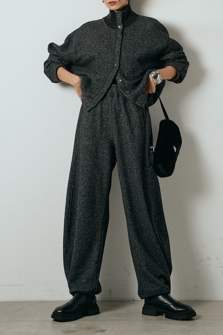 [SET]リブスタンドネックボタントップスSETUP