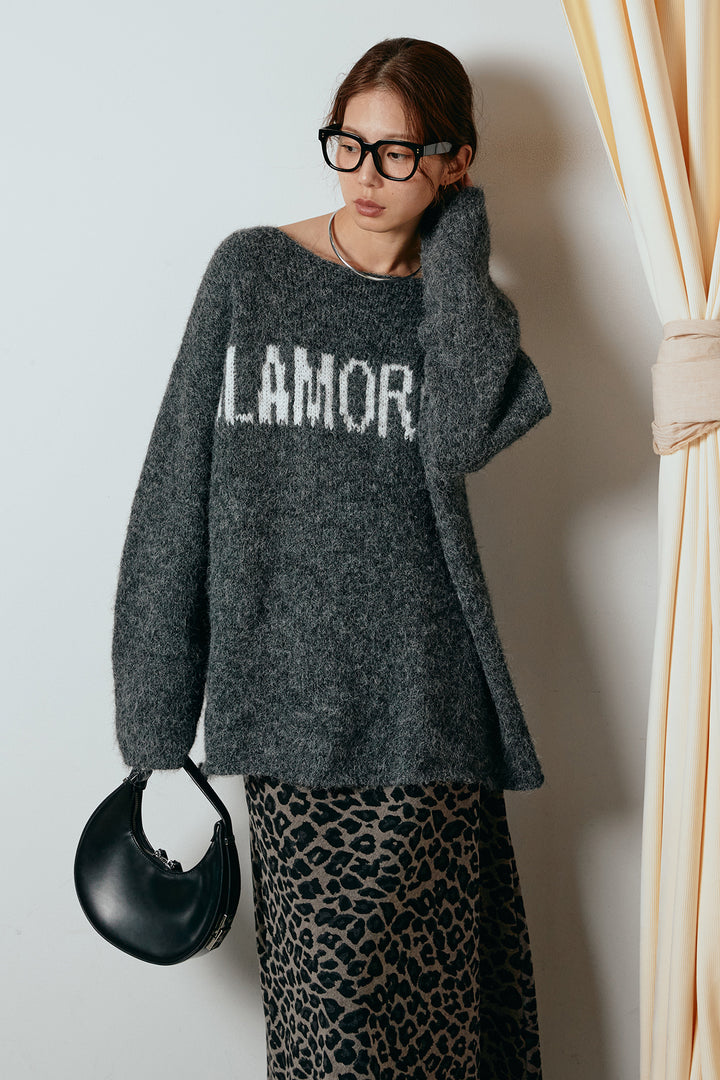 [SET]フロントロゴデザインニットトップス+レオパードロングスカート(2set)