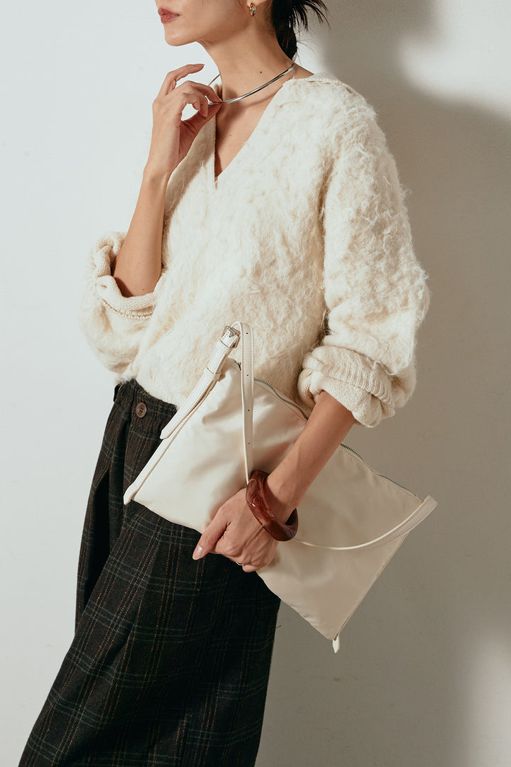 [SET]襟付きシャギーニットポロトップス+タータンチェック柄タックパンツ(2set)