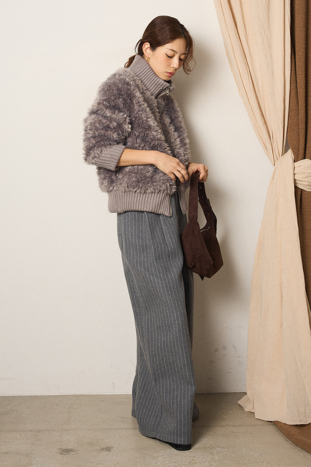 [SET]ハイネックボアブルゾン+ウールライクストライプパンツ(2set)