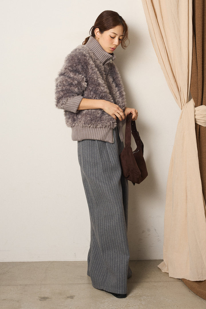 [SET]ハイネックボアブルゾン+ウールライクストライプパンツ(2set)