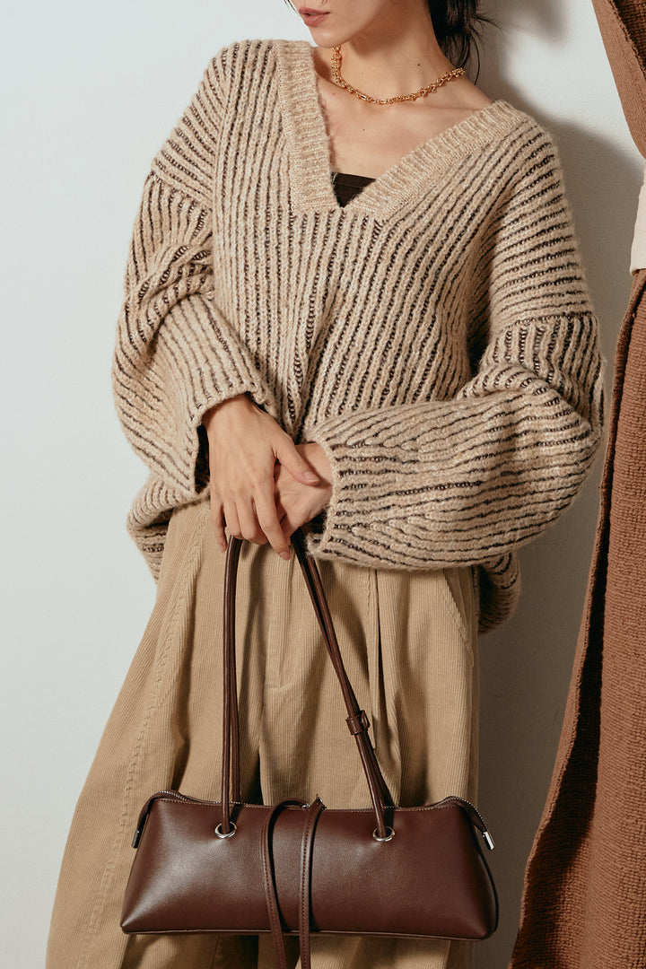 [SET]アルパカタッチ深Vニットトップス+タック入りコーデュロイワイドパンツ(2set)