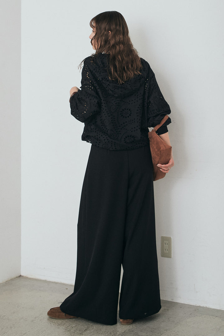 [SET]レースハーフジップアップフーディー+ベルト付きツータックワイドパンツ(2set)