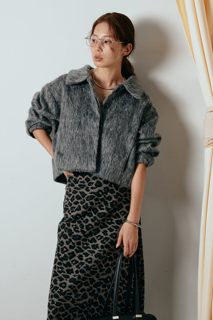 [SET]シャギーショートジャケット+レオパードロングスカート(2set)