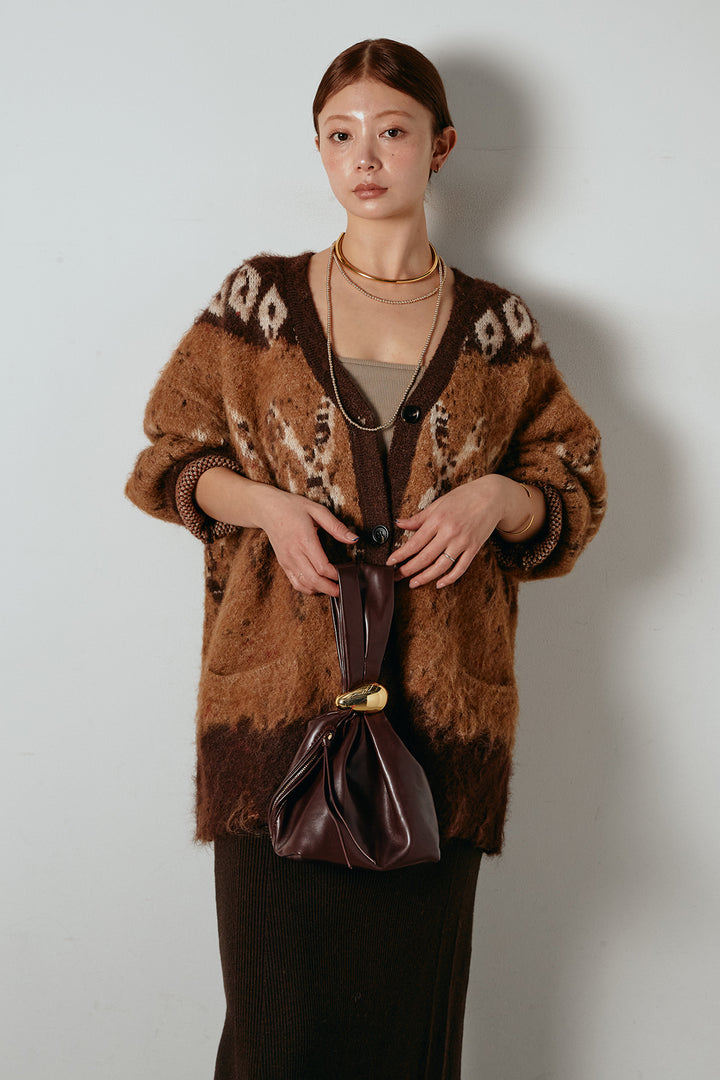 [SET]シャギーニュアンス柄ニットカーディガン+リブナローニットスカート(2set)