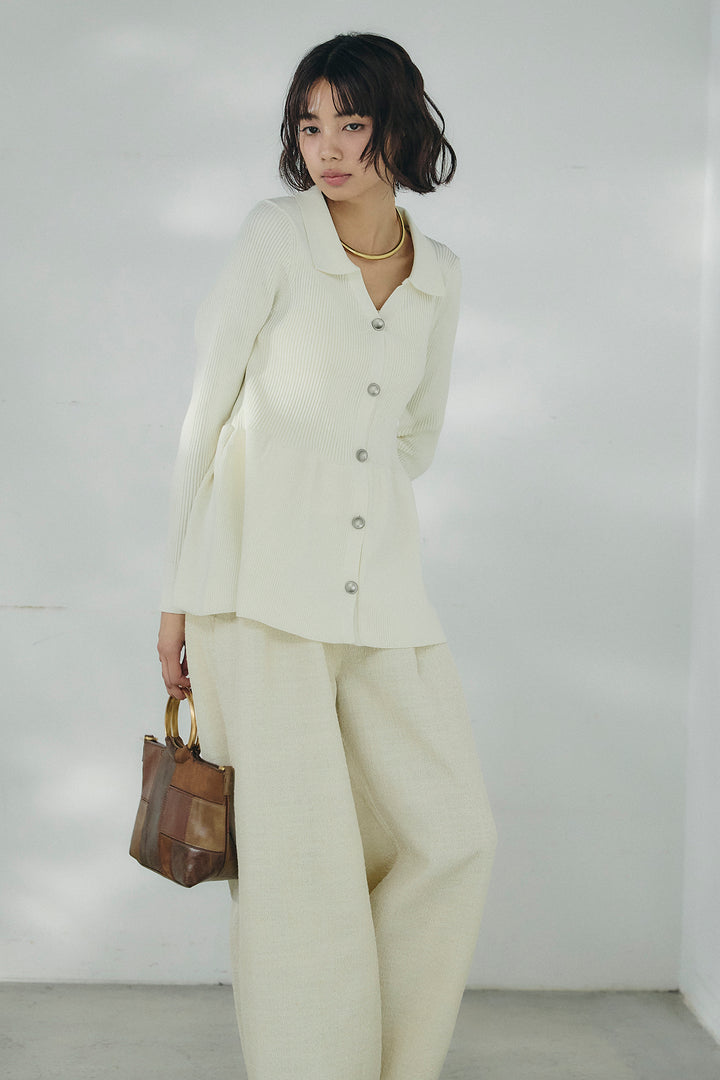 [SET]スキッパーペプラムニット+デニムライクヘリンボーンタックパンツ(2set)