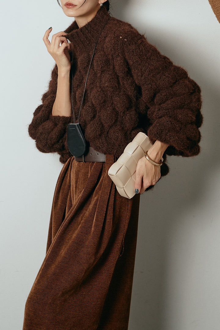 [SET]ボリュームポップコーンニットトップス+ベルトループコーデュロイワイドパンツ(2set)