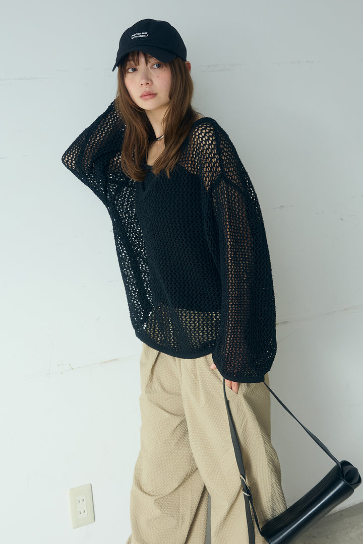 [SET]メッシュ編みビスチェセットVネックプルオーバー+シアサッカーイージーパンツ(2set)