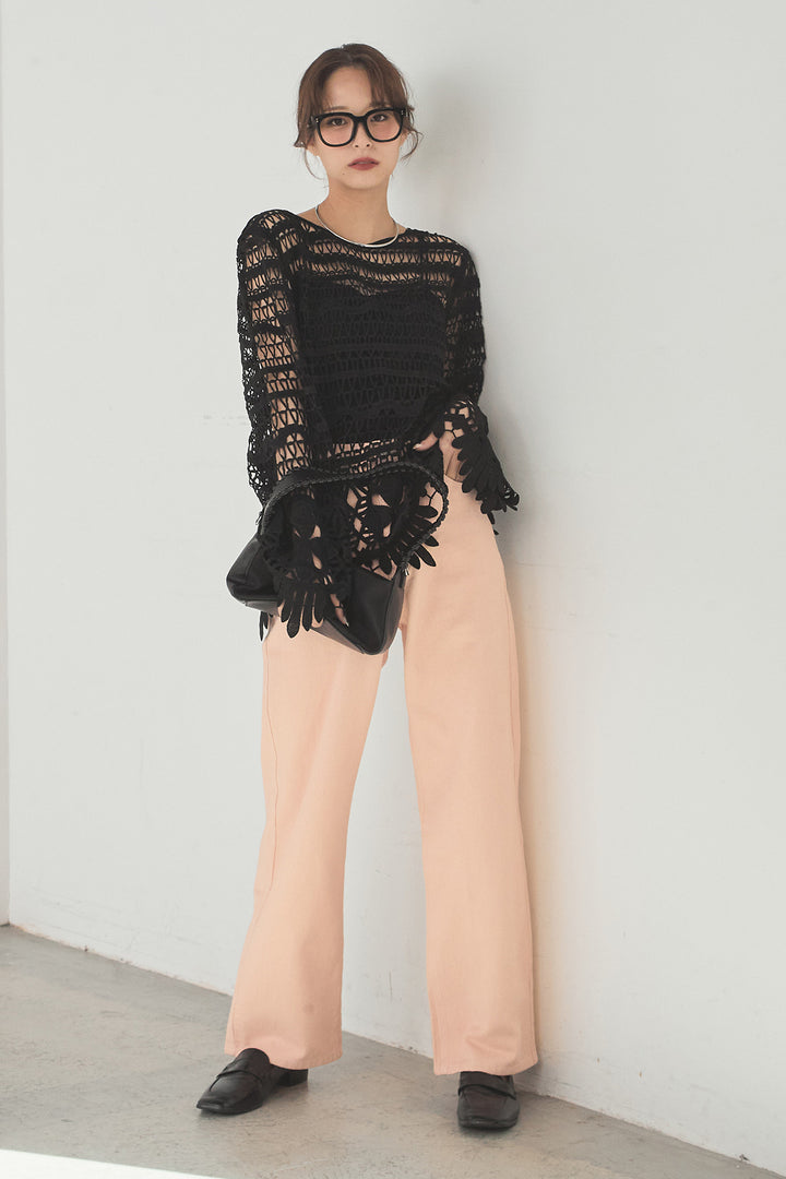 [SET]裾デザインメッシュプルオーバー+スプリングカラーデニムパンツ(2set)