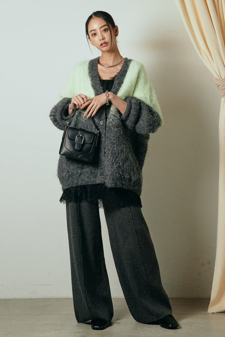 [SET]起毛グラデーションニットカーディガン+レース切り替えキャミソール+センターラインニットパンツ(3set)