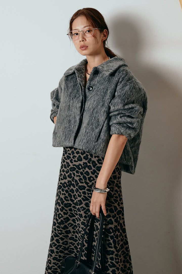 [SET]シャギーショートジャケット+レオパードロングスカート(2set)