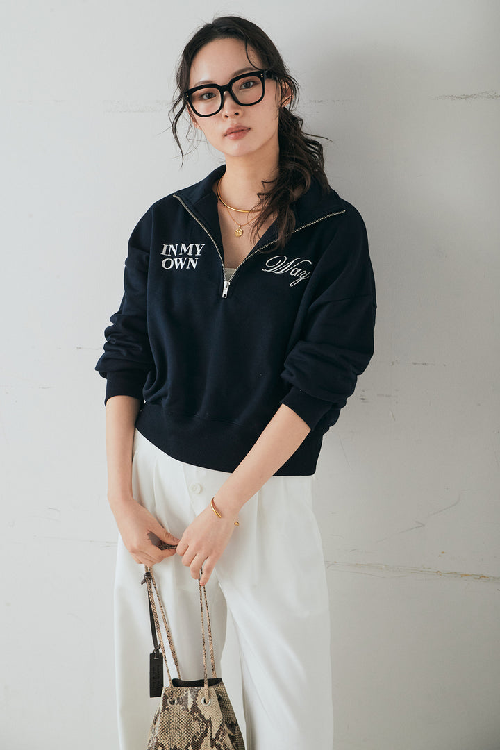 [SET]裏毛ロゴ刺繍ハーフZIPスウェット+斜めボタンタック入りスラックス(2set)