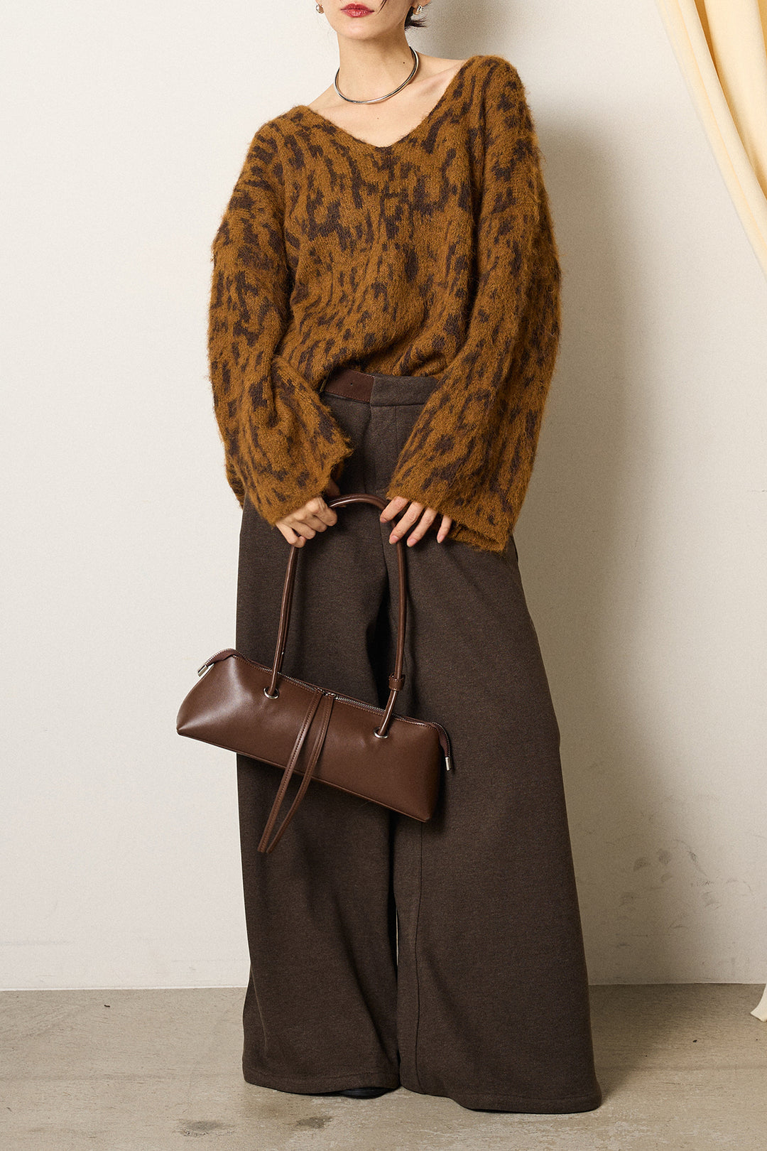 [SET]フラッフィーレオパードシャギーニット+サイドベルトパンツ(2set)