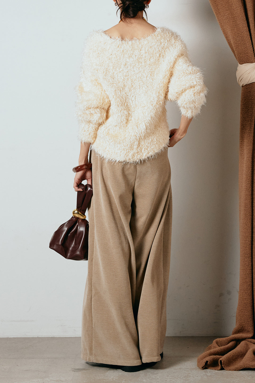 [SET]シャギークロスニットトップス+ベルトループコーデュロイワイドパンツ(2set)