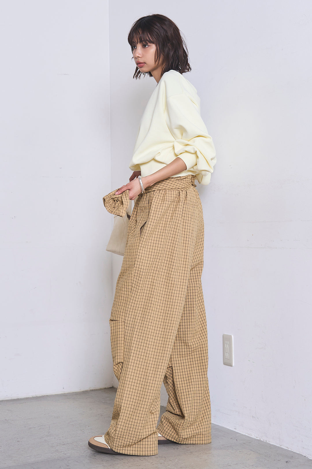 [SET]ワンショルスウェットプルオーバー+チェックウエスト巻きジョガーパンツ(2set)