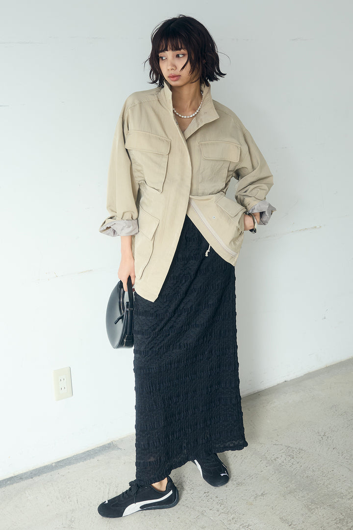 [SET]ナイロンツイルフィールドジャケット+ジャガードカットソータイトスカート(2set)