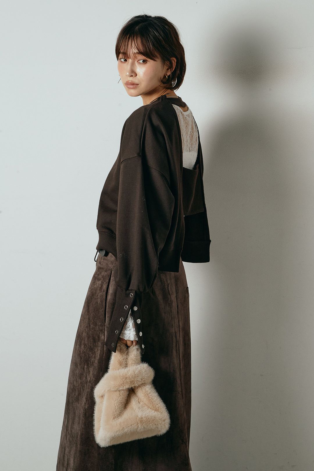 [SET]裏毛バックオープンプルオーバー+エコスウェードワイドスカート(2set)