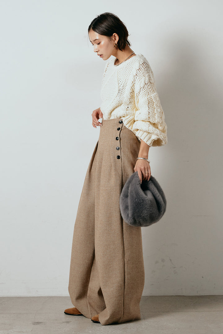 [SET]ロービングケーブルショート丈プルオーバー+サイドボタンツイードタックパンツ(2set)