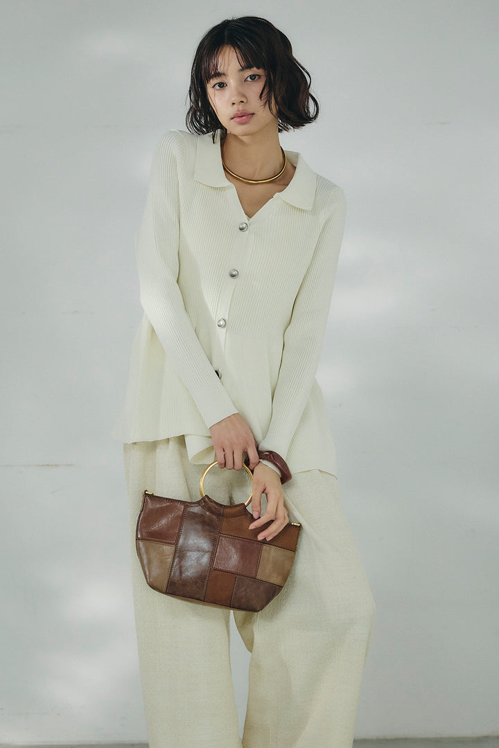 [SET]スキッパーペプラムニット+デニムライクヘリンボーンタックパンツ(2set)