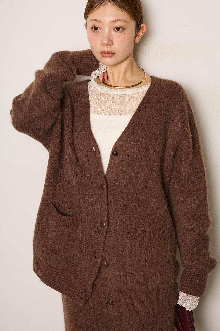 [SET]丸ボタン起毛ニットカーディガン+起毛ニットロングスカート(2set)