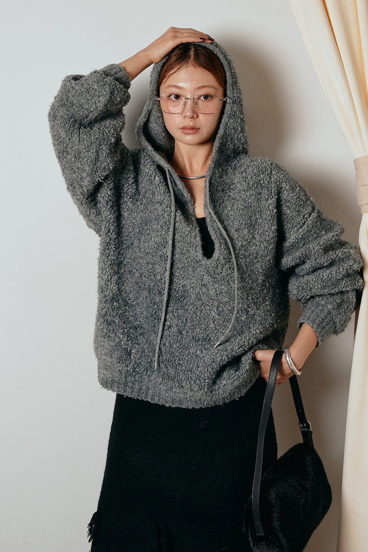 [SET]ブークレキーネックプルオーバー+ポイントフリンジニットナロースカート(2set)