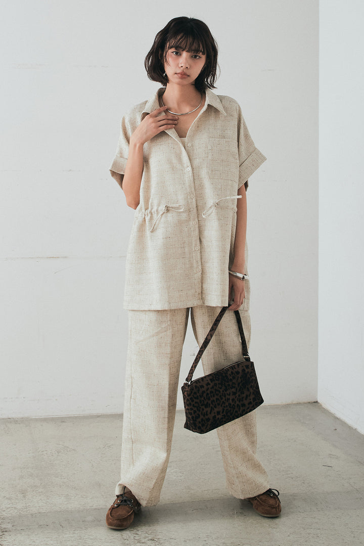 [SET]ツイードウエストドロストシャツ+ツイードタックパンツ(2set)