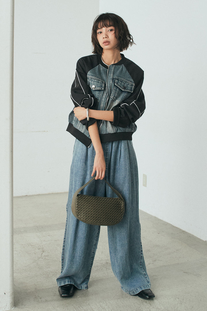 [SET]ナイロンデニムドッキングブルゾン+テンセルデニムイージーワイドパンツ(2set)