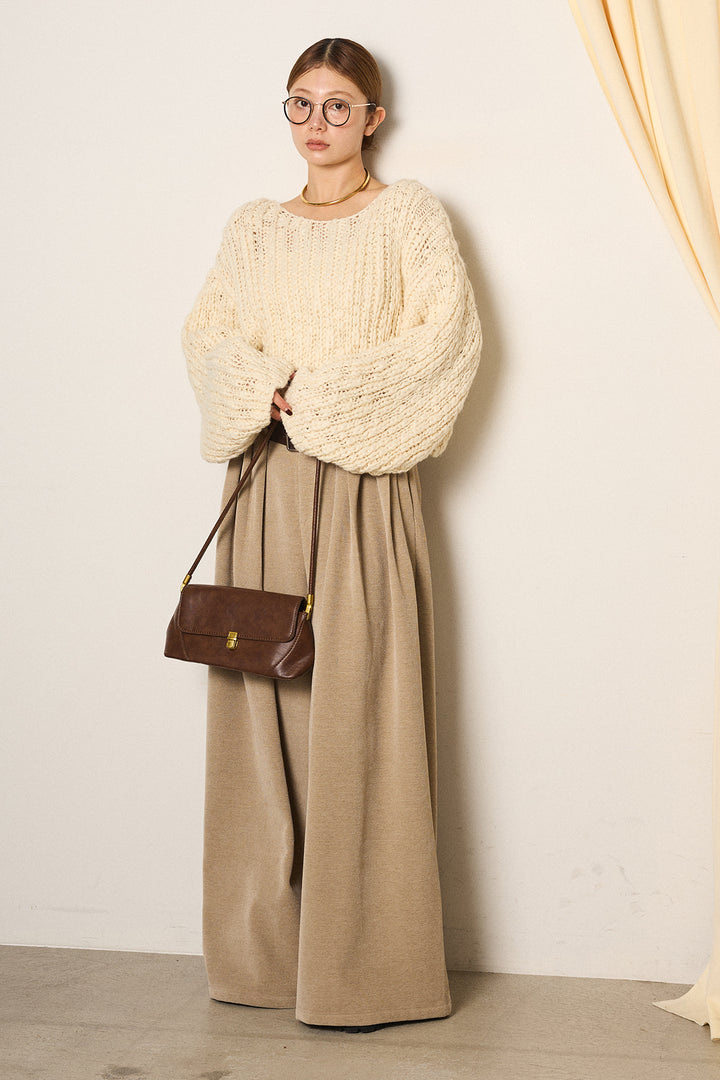 [SET]チャンキースラブニットクロップドプルオーバー+ベルトループコーデュロイワイドパンツ(2set)