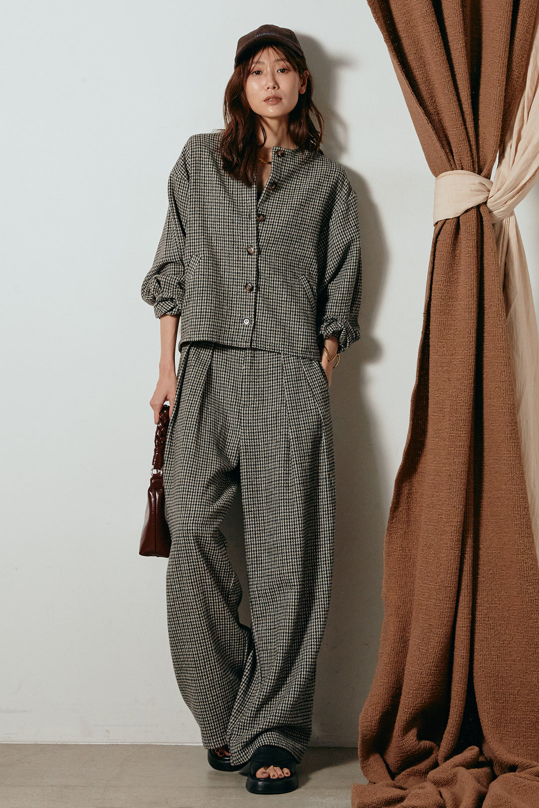 [SET]ノーカラーガンクラブチェックジャケット+ガンクラブチェックタックパンツ(2set)