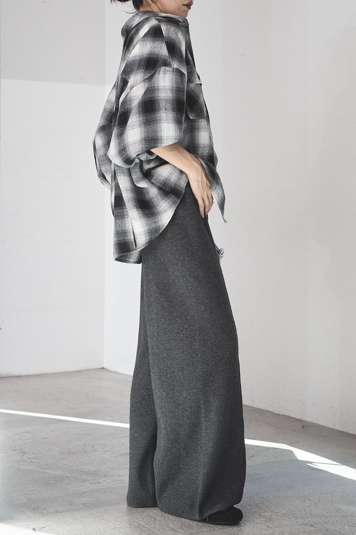 [SET]オンブレーチェックビッグシルエットCPOシャツ+センターラインニットパンツ(2set)