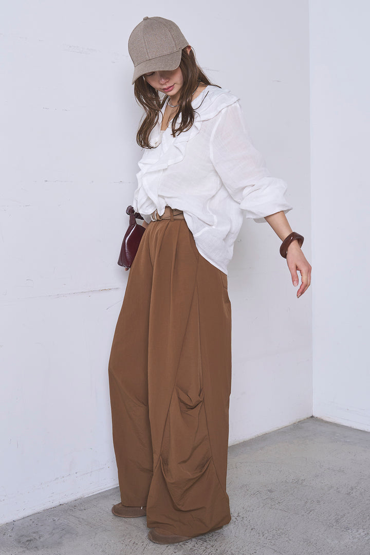 [SET]フリルボタンブラウス+ドライタフタタックバレルパンツ(2set)