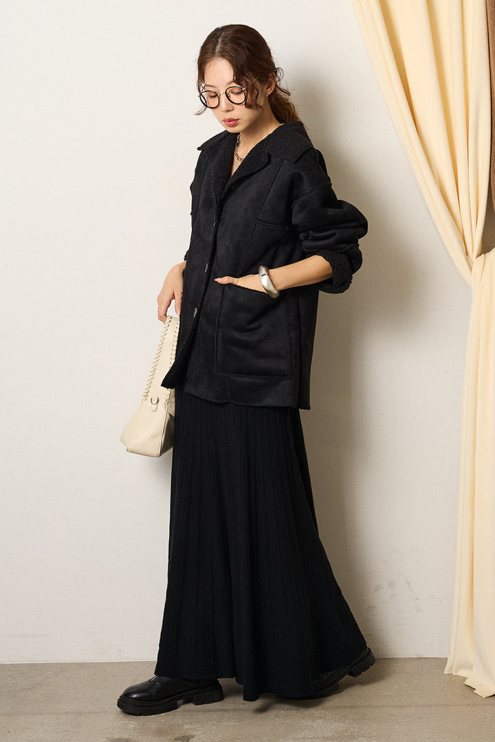 [SET]エコムートンカバーオール+編み地切り替えフレアニットスカート(2set)