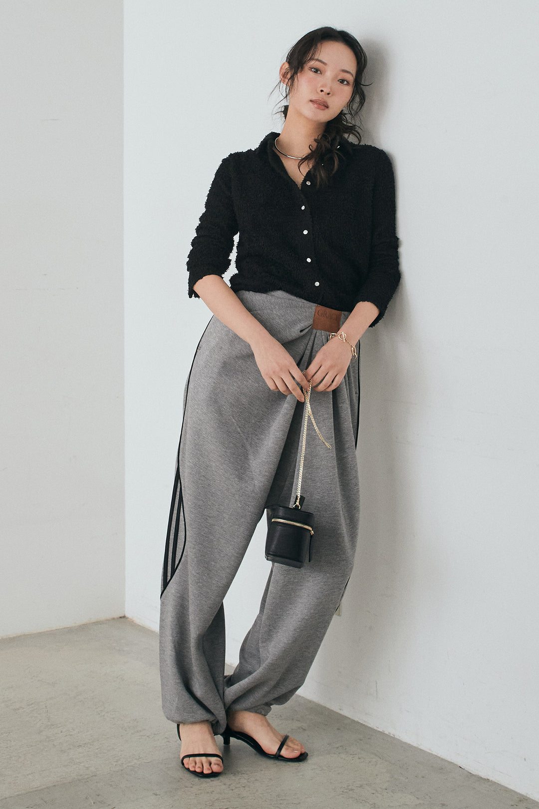 [SET]カールヤーンシャツ+ライトダンボールウェーブラインドレープパンツ(2set)