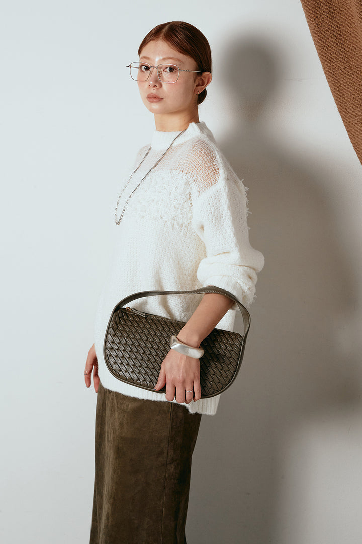 [SET]パターンランダム編みニットトップス+スウェードライク裾フリンジスカート(2set)