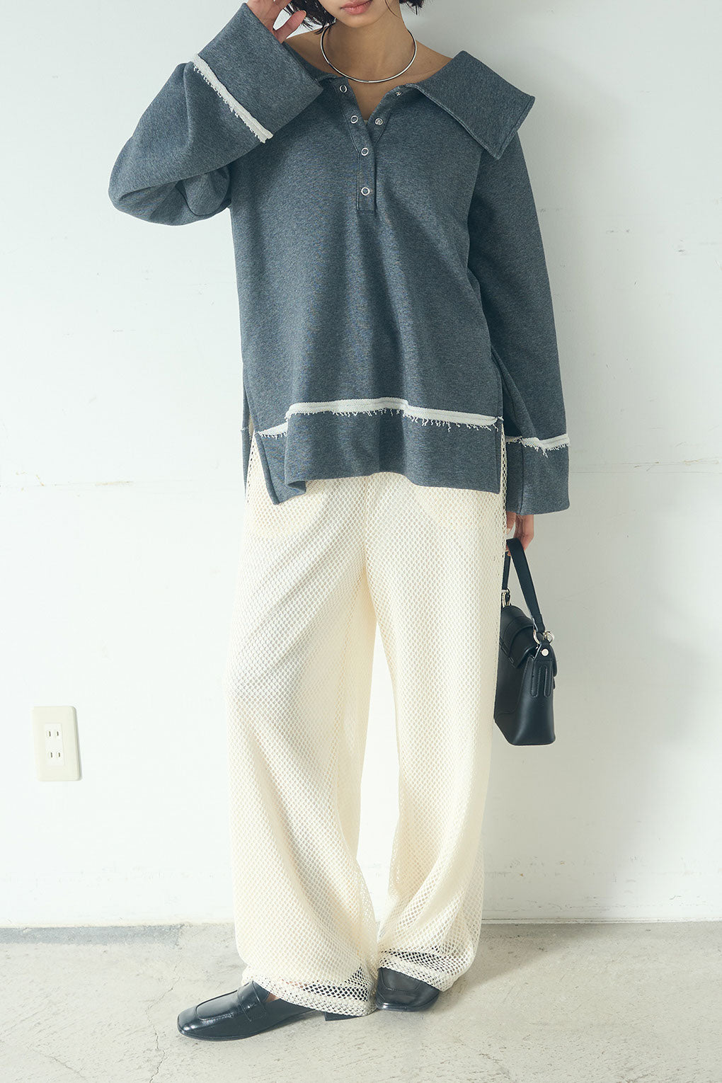 [SET]ビッグカラー2WAYスウェットトップス+メッシュリラックスパンツ(2set)