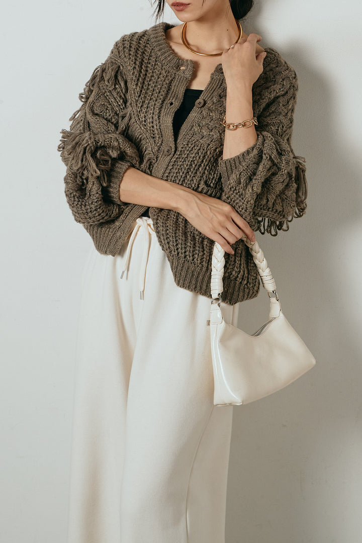 [SET]ランダムフリンジニットカーディガン+裏起毛スウェットワイドパンツ(2set)