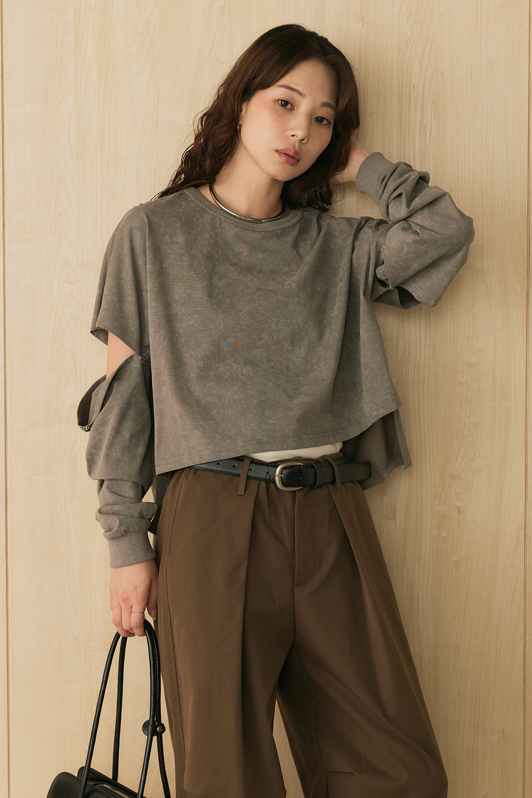 [SET]セパレートフェードTシャツ+ニーサイドタックウエストドロストパンツ(2set)