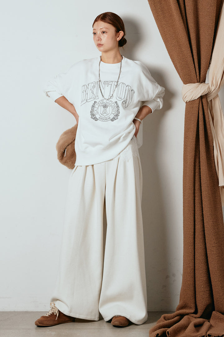 [SET]フロントロゴスウェットプルオーバー+フェイクレザー太ベルト付きタックワイドパンツ(2set)