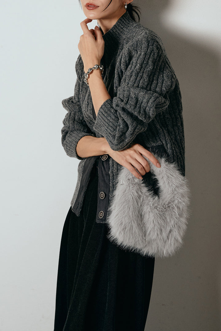 [SET]ボトルネックケーブルニットカーディガン+ベルトループコーデュロイワイドパンツ(2set)