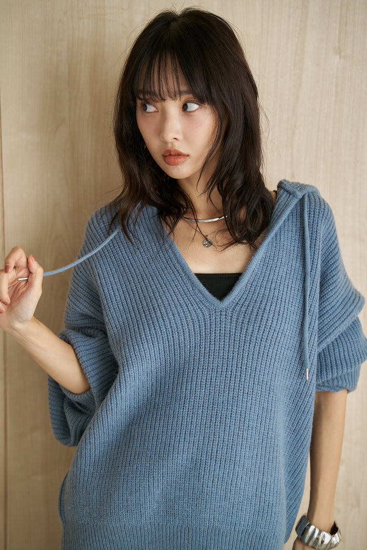 [SET]アルパカタッチフードトップス+カットレオパード柄ロングスカート(2set)