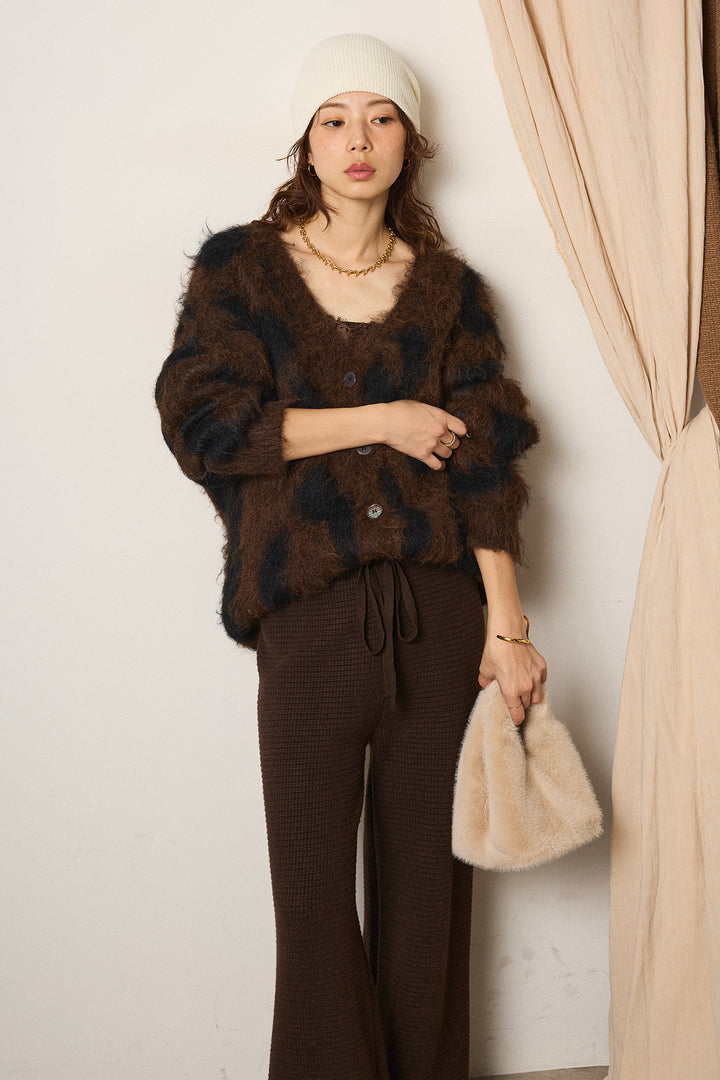 [SET]レオパードシャギータッチカーディガン+レースサテンキャミソール+ワイドリブニットイージーパンツ(3set)