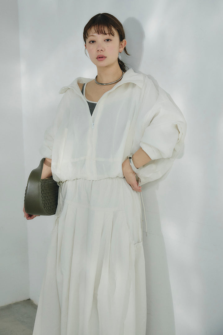 [SET]スタンドネックシアーブルゾン+ナイロンデザインフレアスカート(2set)