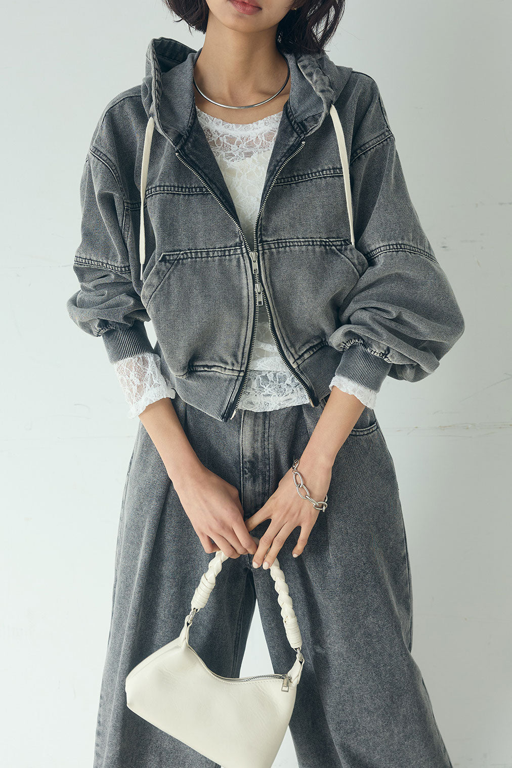 【着回しセット】[SET]デニムダブルジップパーカーブルゾン+デニムタックカーブパンツ+デニムダブルジップパーカーブルゾン(3set)