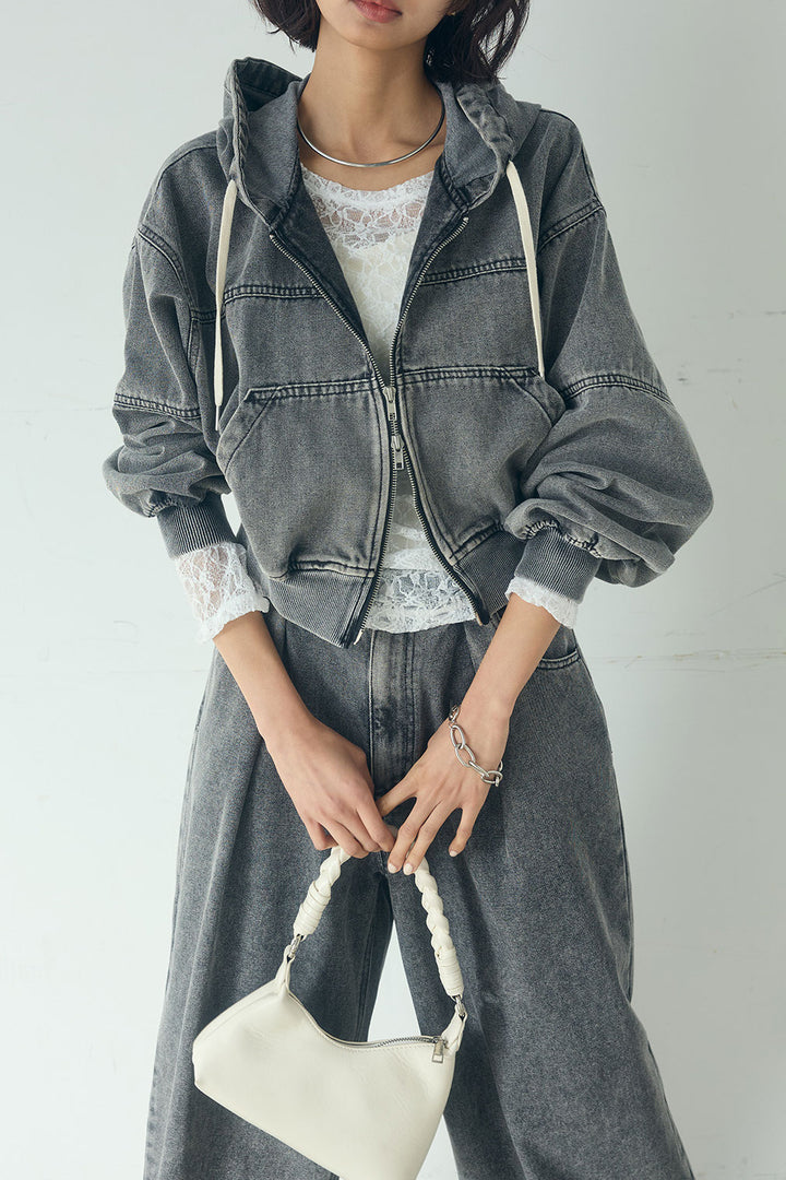 【着回しセット】[SET]デニムダブルジップパーカーブルゾン+デニムタックカーブパンツ+デニムダブルジップパーカーブルゾン(3set)