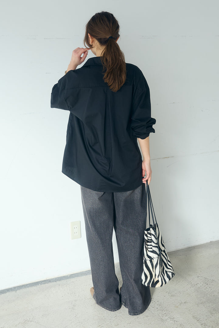 [SET]サイド留め具デザインシャツ+デニムレース付きワイドパンツ(2set)