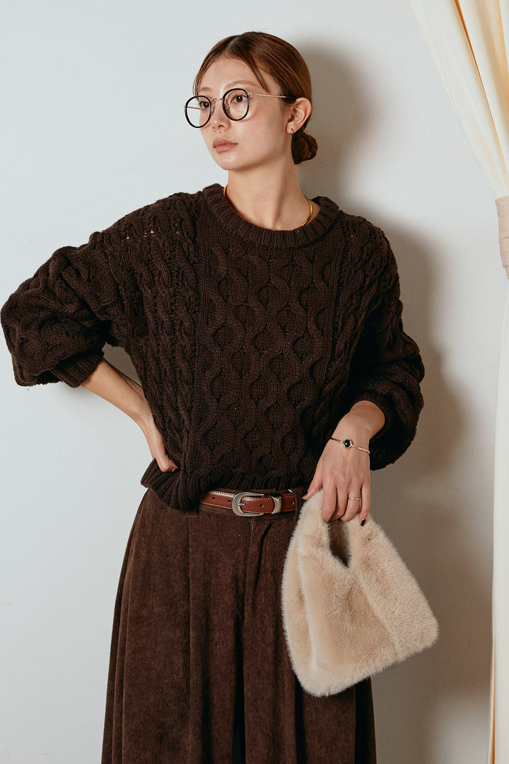 [SET]バルキーケーブルプルオーバー+コーデュロイサイドタックコクーンパンツ(2set)