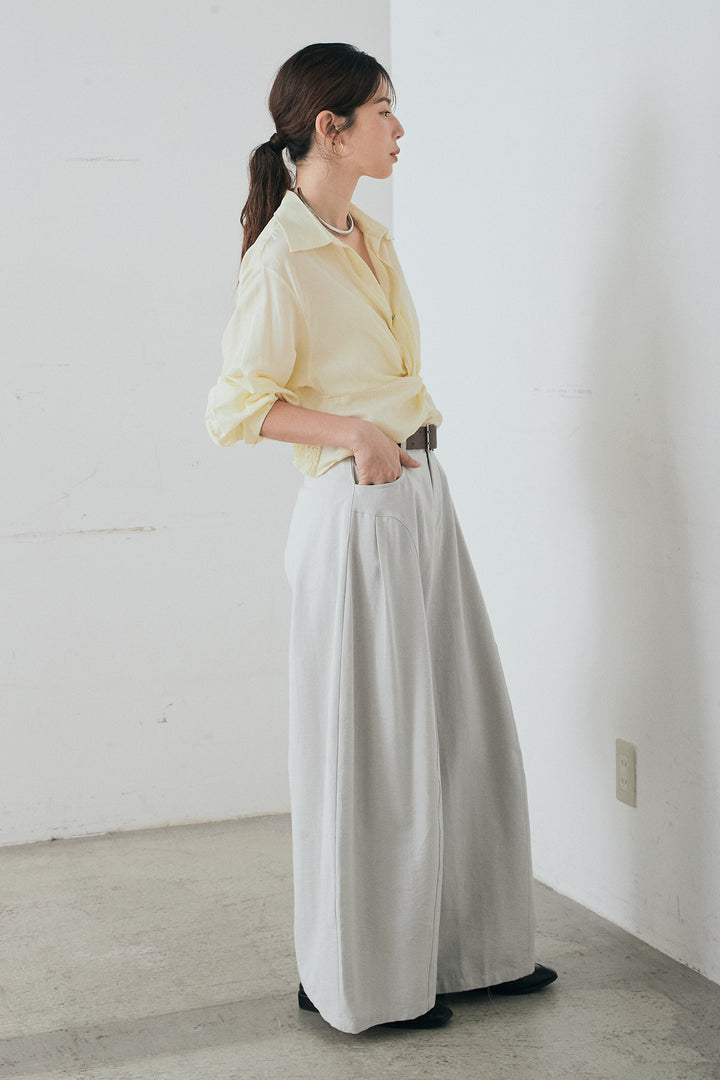 [SET]裾巻きツイストデザインシャツ+ベルト付きサイドタックワイドパンツ(2set)