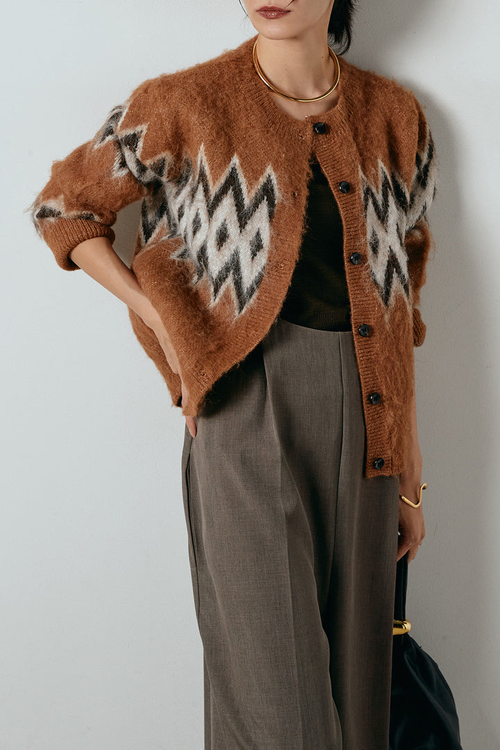 [SET]起毛ノルディック柄ニットカーディガン+ワイドツイルサロペット(2set)